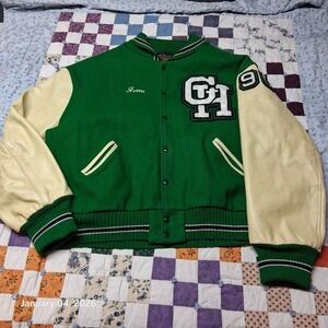 VTG Skookum Letterman Jacket Green 1990 Wool Leather Marching Band